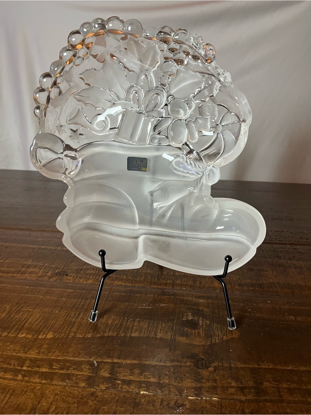 Mikasa Clear and frosted Glass Santa Stocking Decorative Bowl